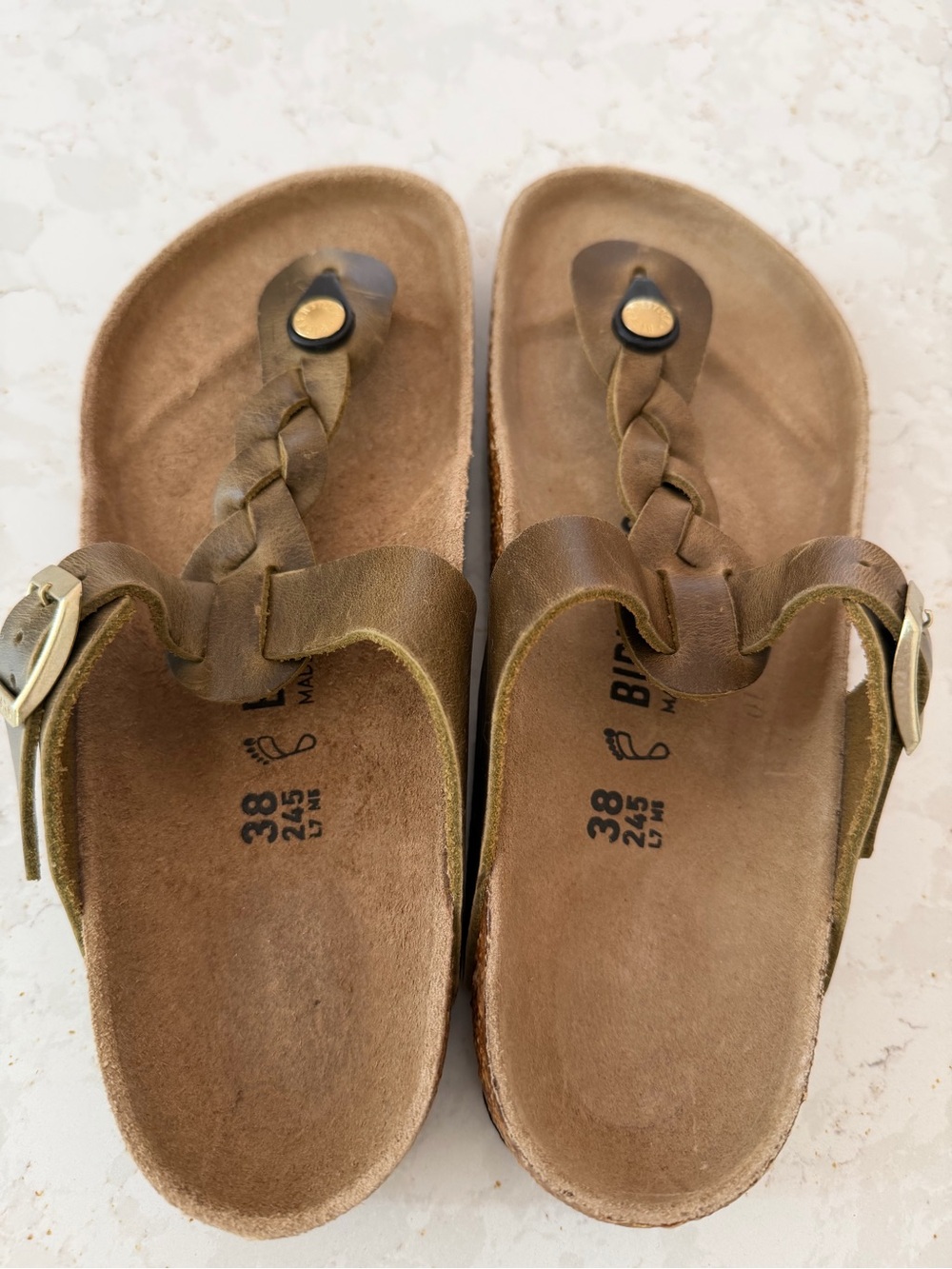 Birkenstock Brown Braided Leather Toe-Post Sandals size 38 new no box